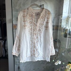 Embroidered White and Cream Women's Top